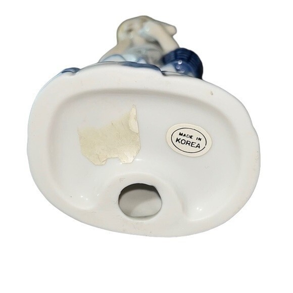 Vintage 1960s Porcelain Hand-painted Figurine Girl in Pigtails w/ Dove & Basket - Picture 12 of 12